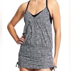 Athleta Laguna‎ Side Scrunch Tankini Swim Top Women's 32D/DD Black White